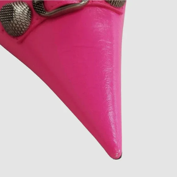$1150 Balenciaga Women Pink Cagole Leather Pointed-Toe Mule Heel Shoes Size 38.5 - Picture 8 of 8